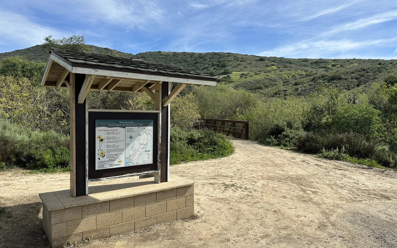 Hiking trail winding through natural landscape with vegetation on both sides